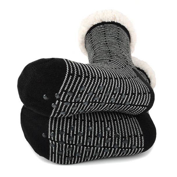 Mini Stripe Plush Fleece Lined Sherpa Slipper Socks