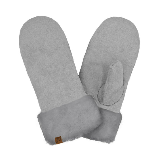 Suede C.C Mitten with Faux Fur Cuff:Dark Grey