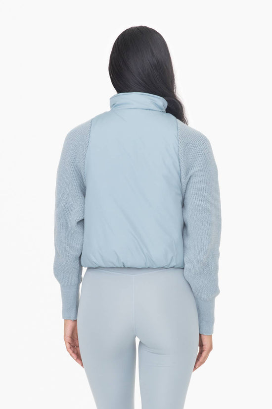 Nylon-Trim Padded Hybrid Zip Sweater SMOKEY BLUE