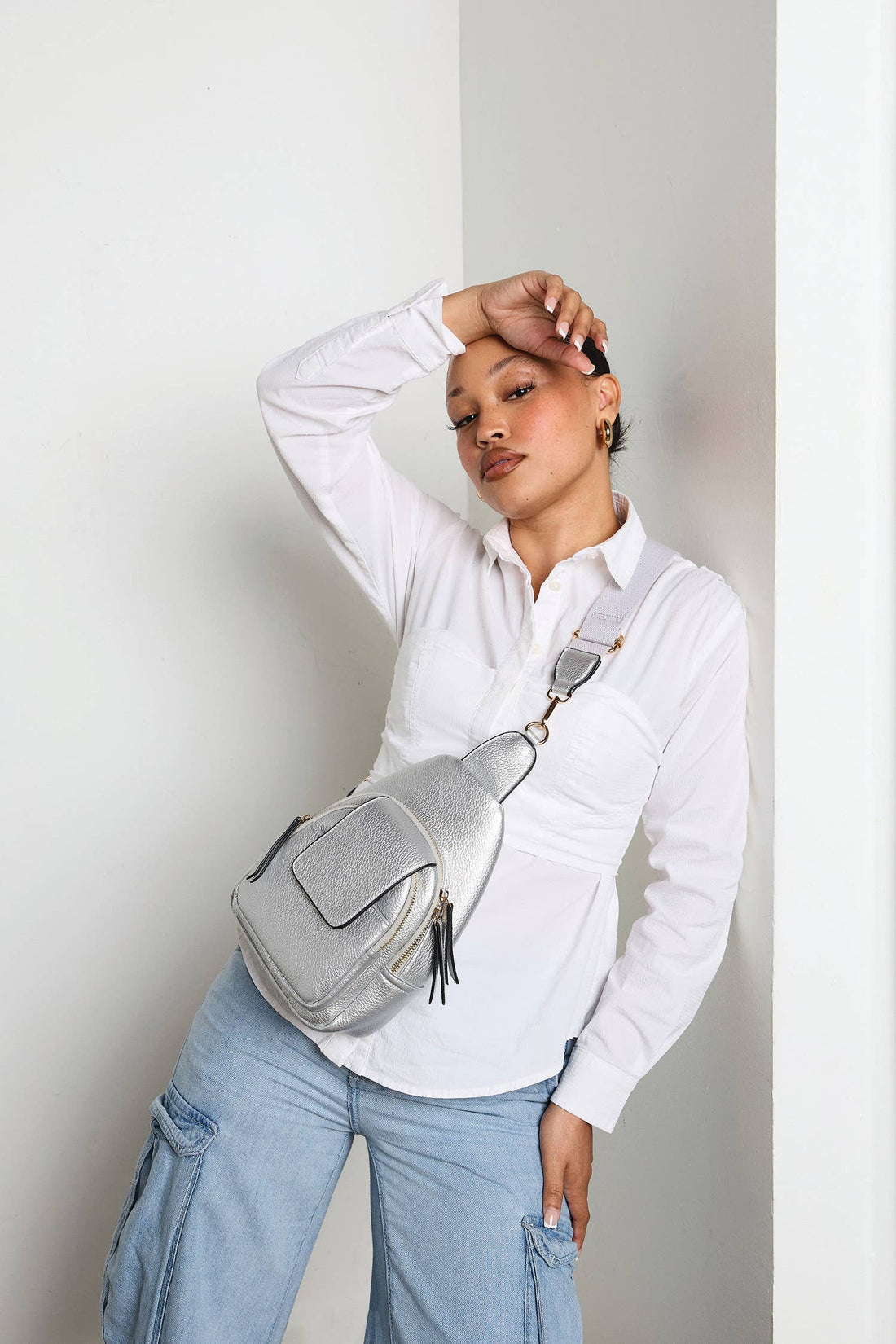 Sophia Sling Bag w/ Flapover Pocket: Brown