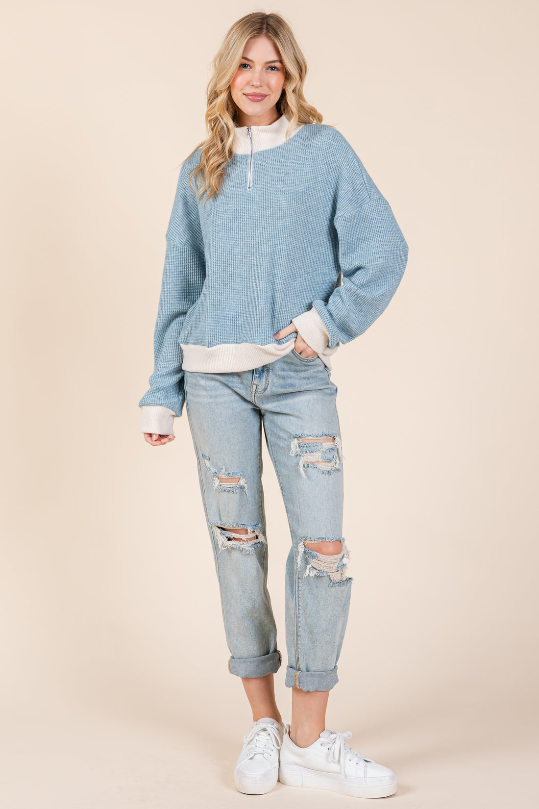 Leslie Blue Zip Sweater