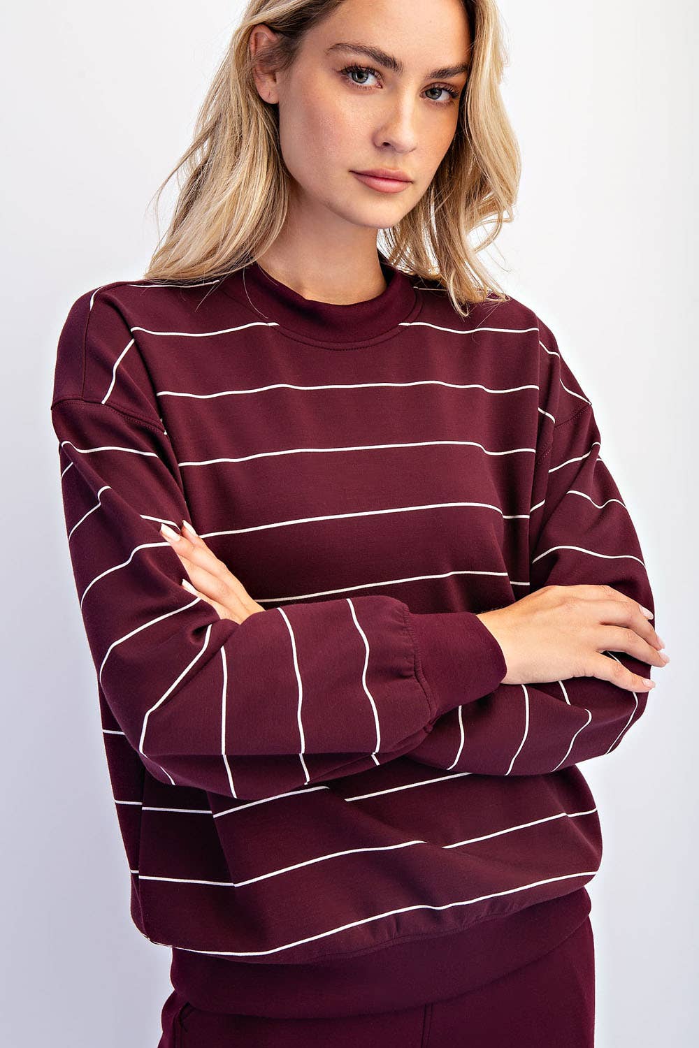 Scuba Striped Sweatshirt: Dk Cherry/Cream