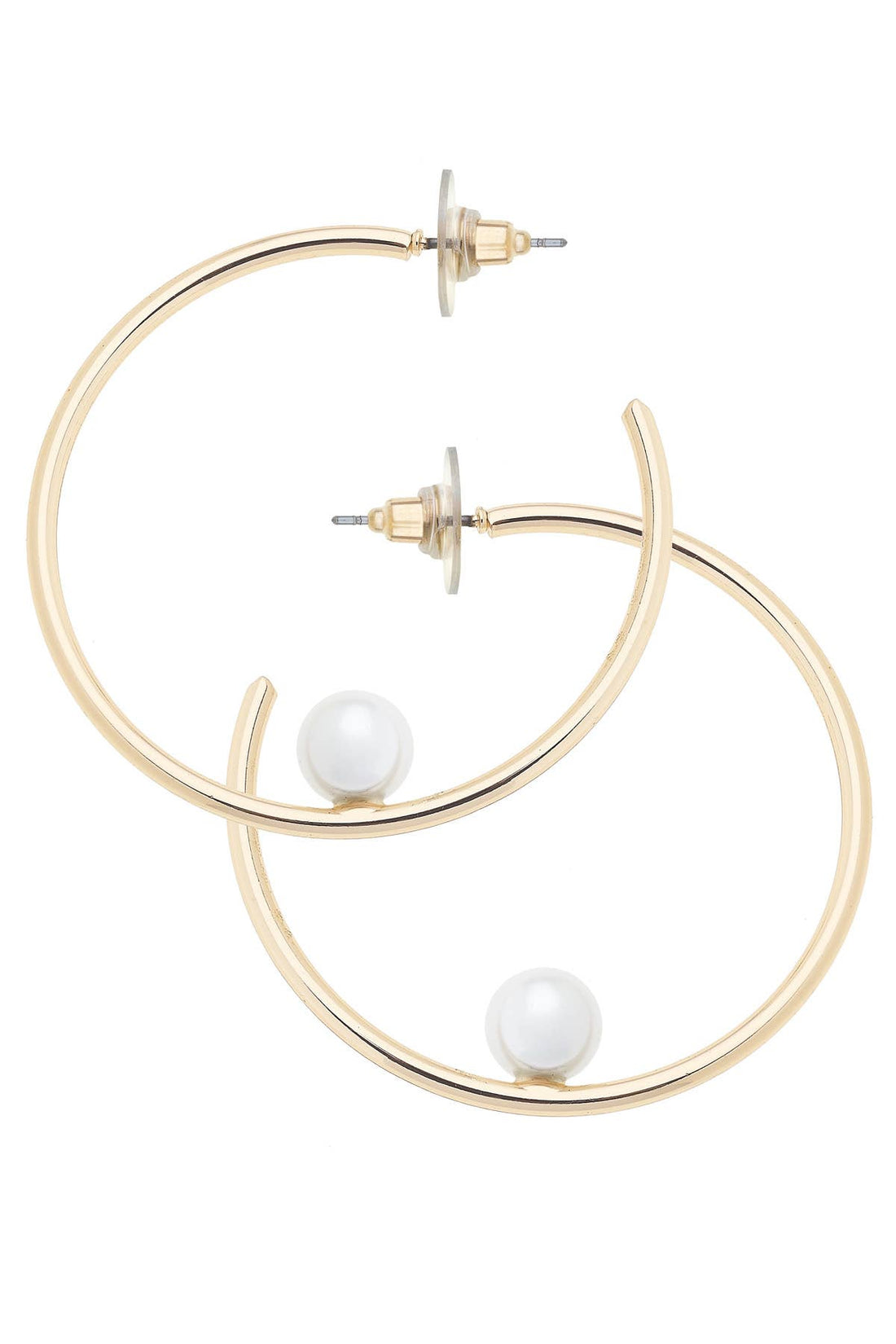 Jackie Pearl Hoop Earrings in Shiny Gold