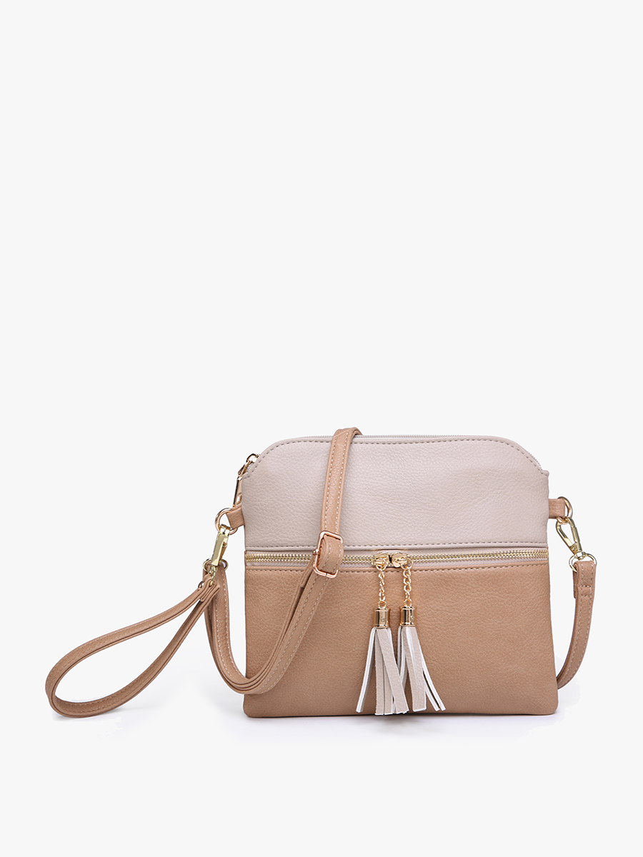 Tara Double Zip Crossbody Bag/Wristlet: Black/Brown