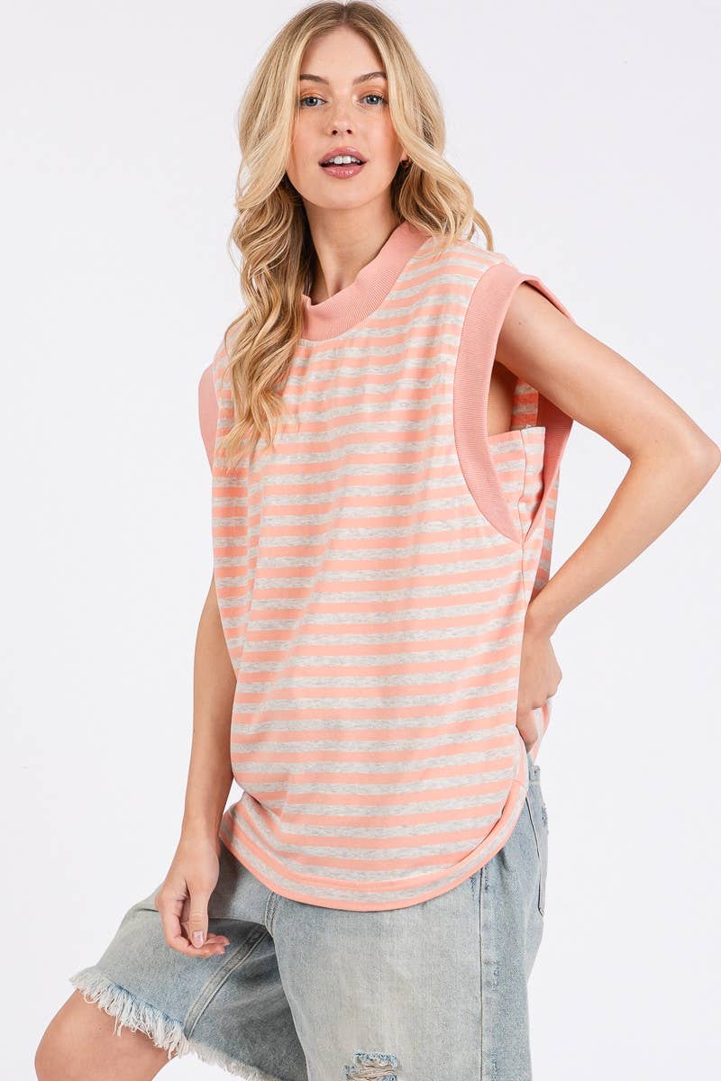 STRIPED TERRY CAP SLEEVE TOP