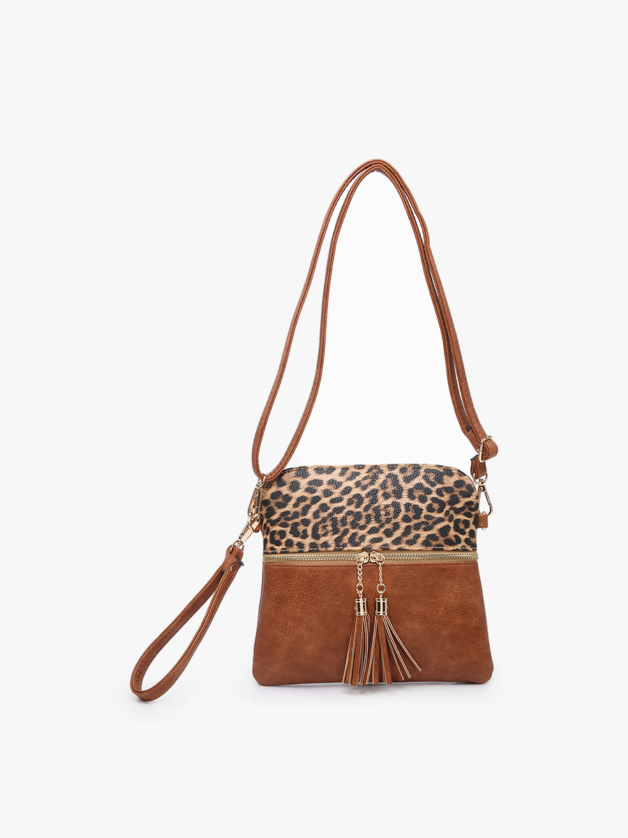 Tara Double Zip Crossbody Bag/Wristlet: Black/Brown