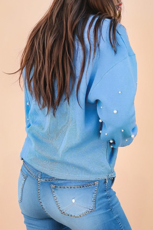 Pearly Blue Ribbed Sweatshirt