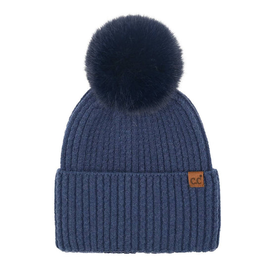 Cable Cuff Pom C.C Beanie Navy