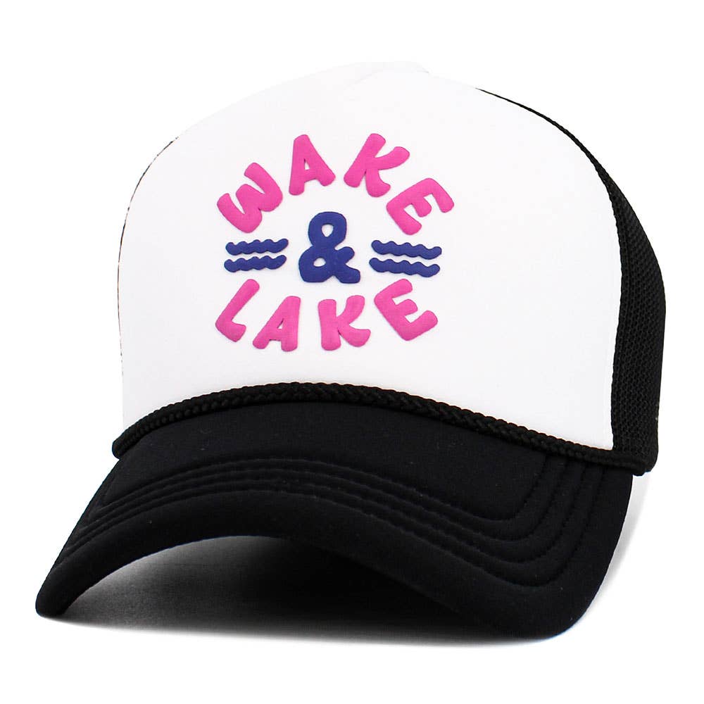 WAKE LAKE Mesh Back Trucker Hat: Light Blue,White