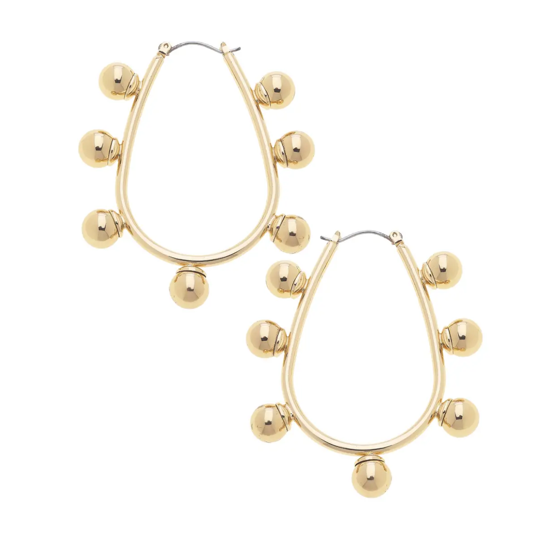 Allison Studded Metal Teardrop Hoop Earrings in Shiny Gold