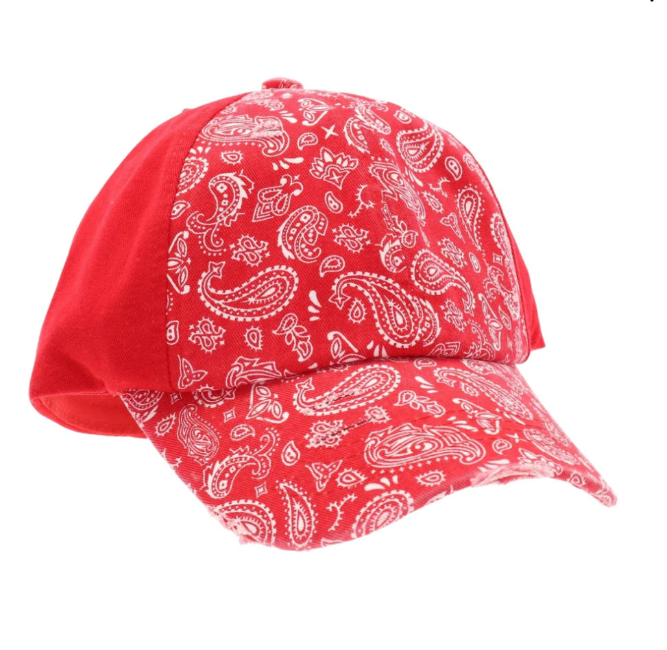 Red Paisley CC Hat with Criss Cross Back