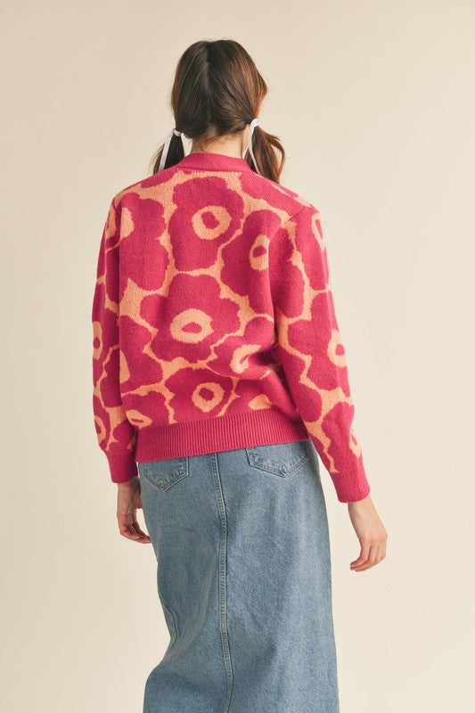 Fiona Magenta Coral Cardigan