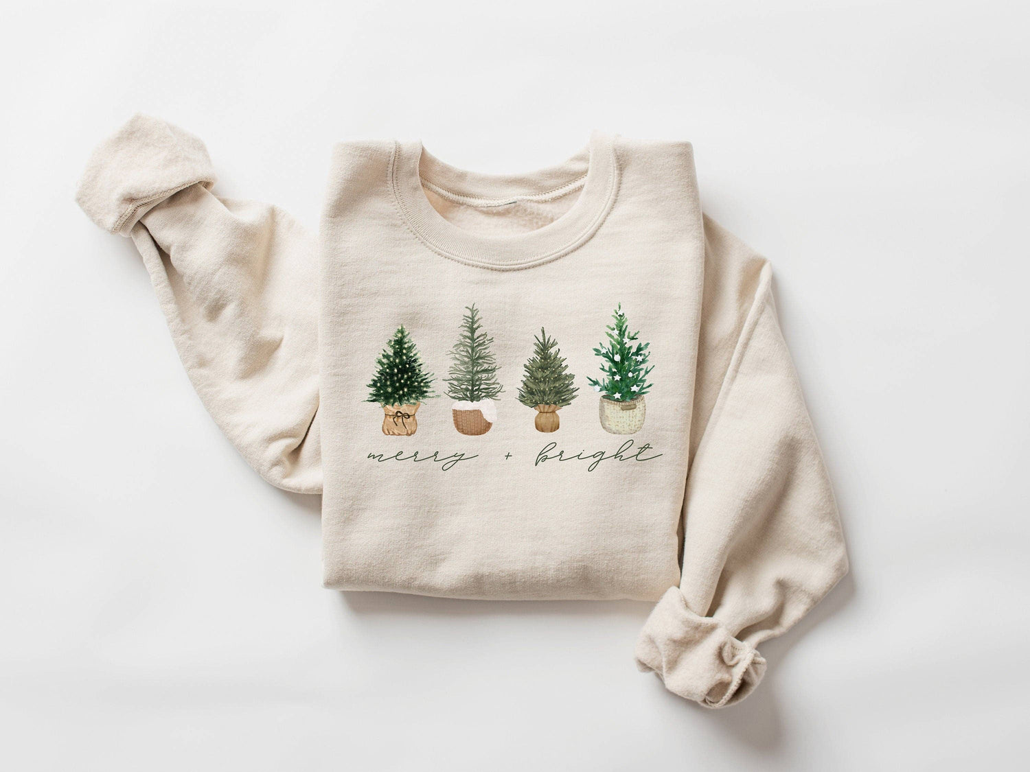 Four Basket Tree Womens Christmas Sweatshirt: Light Gray / XXL