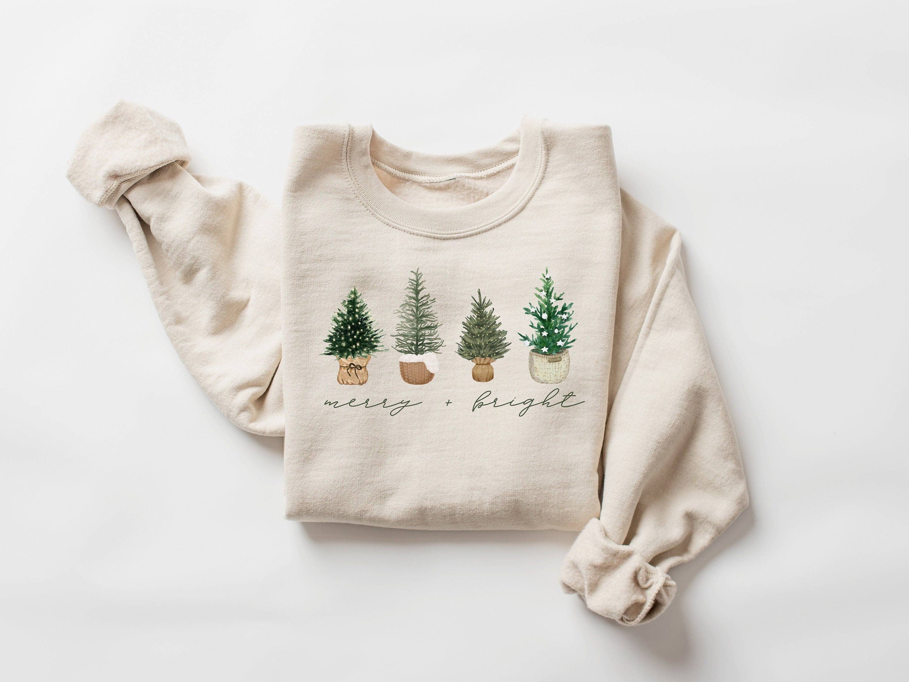 Four Basket Tree Womens Christmas Sweatshirt: Light Gray / XXL
