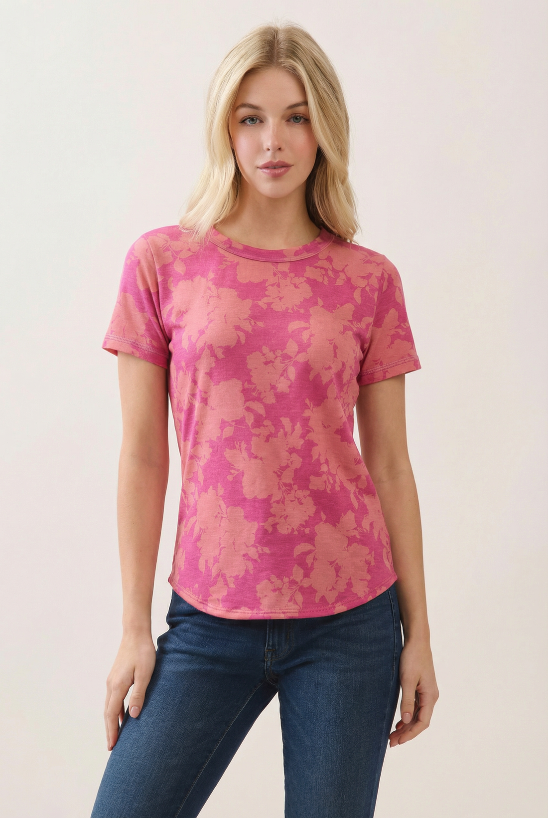 Floral Print Short Sleeve Tee: Floral / XL