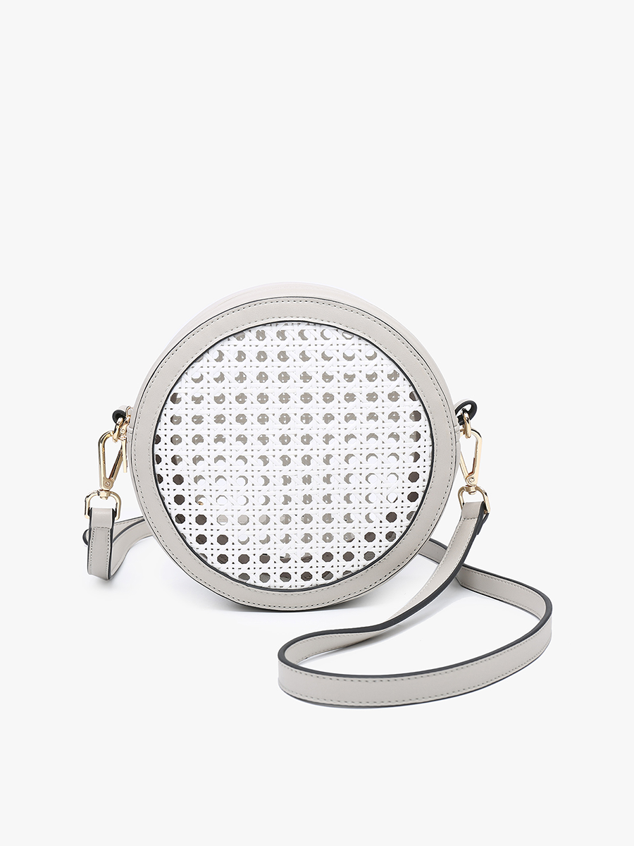 Francis Rattan Circular Crossbody: White/Grey