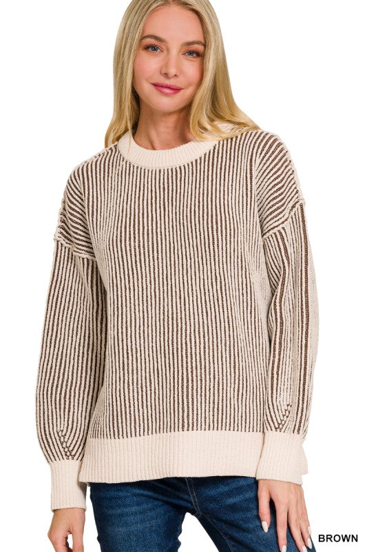 Changing Seasons Soft Stripe Sweater - Brown/Cream