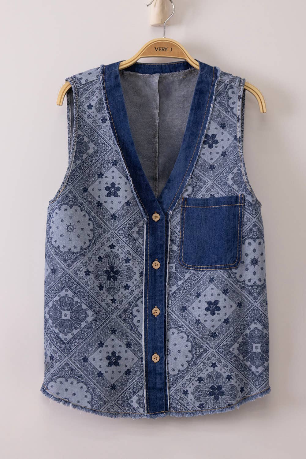 Paisley Printed Washed Chambray Top