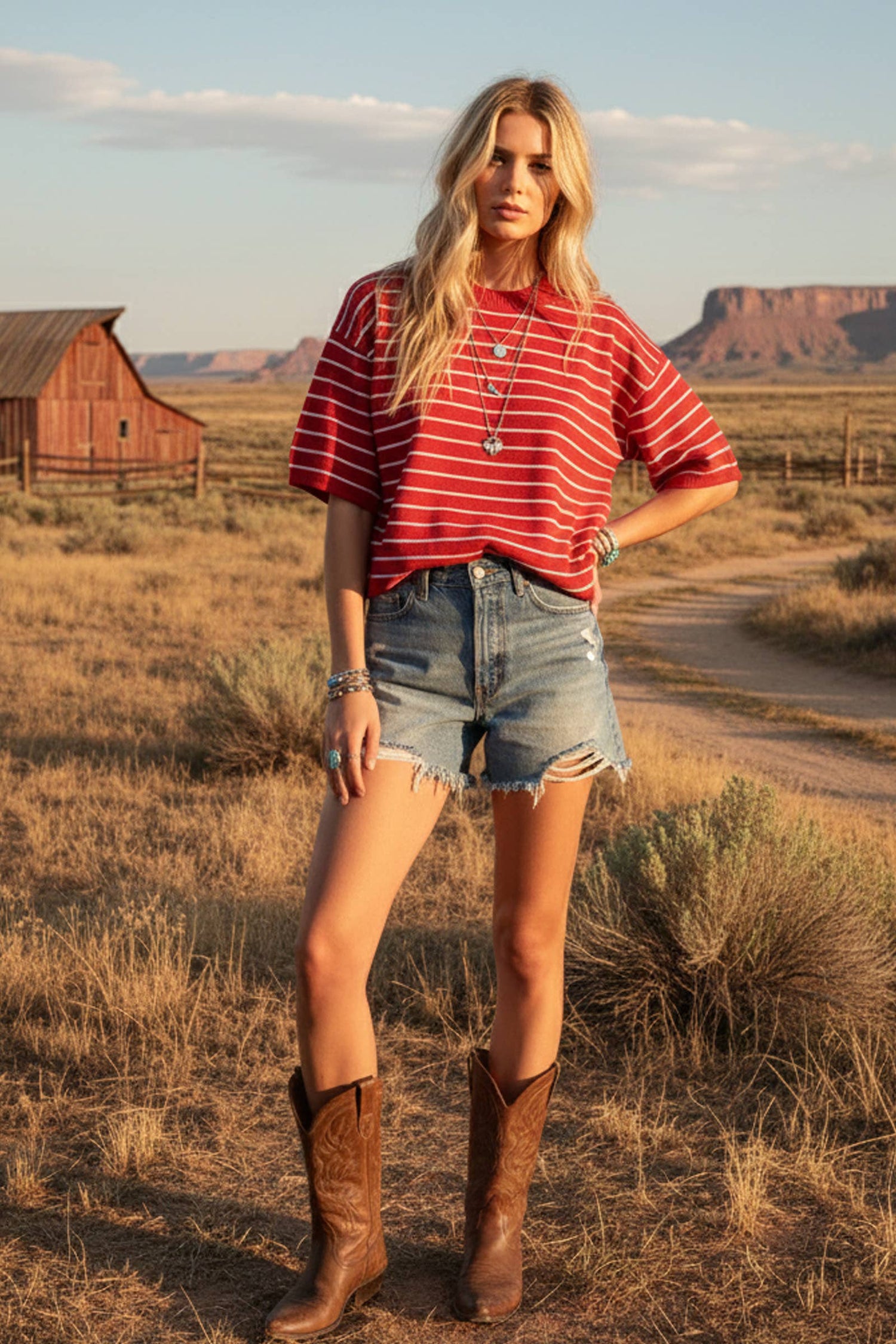 Striped Knit Short Sleeve Top: TAUPE/WHITE
