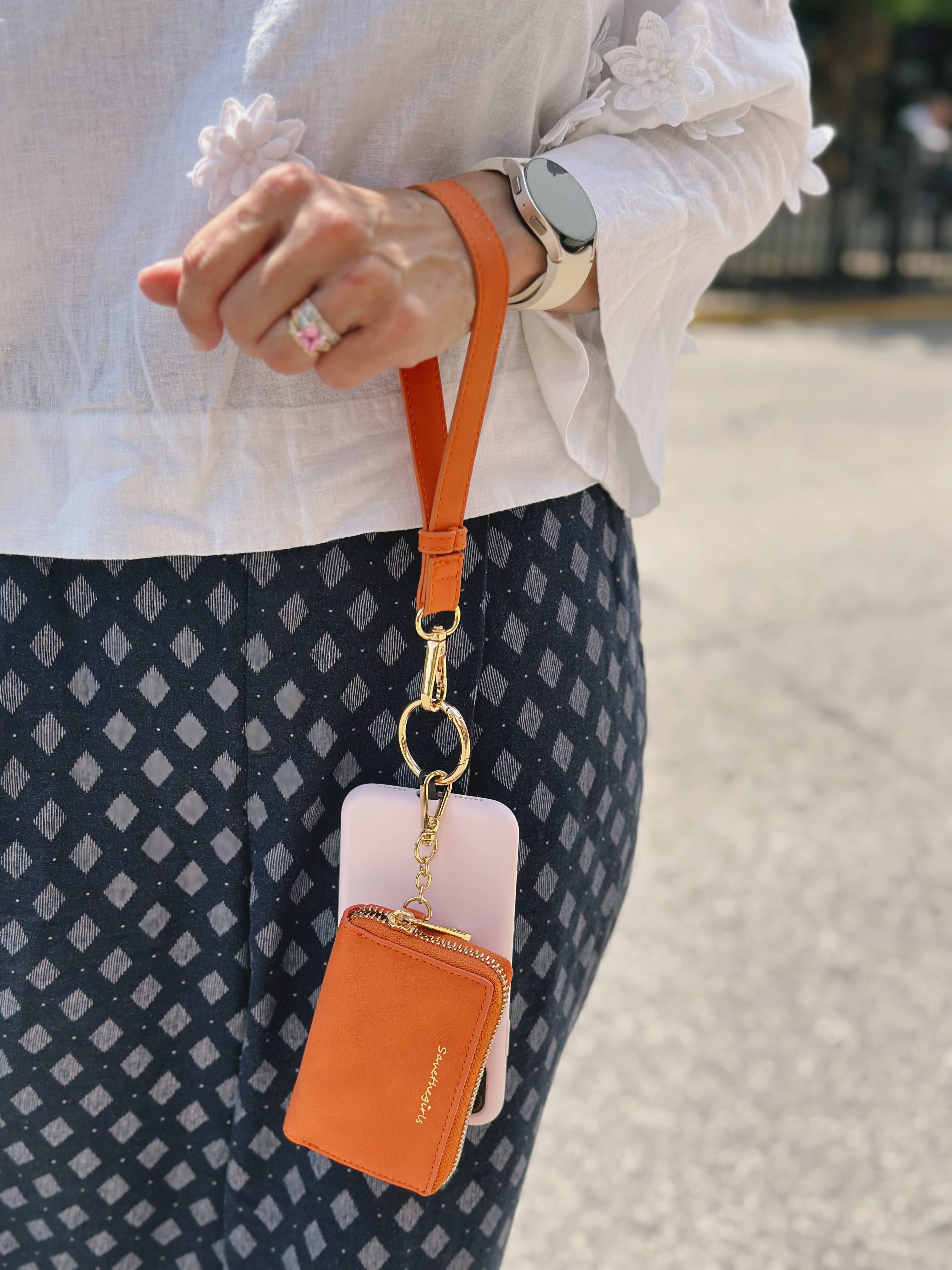 Clip &amp; Go Brushed Vegan Leather Phone Lanyard - Rfid Pouch: Tangerine - Tangerine Pouch