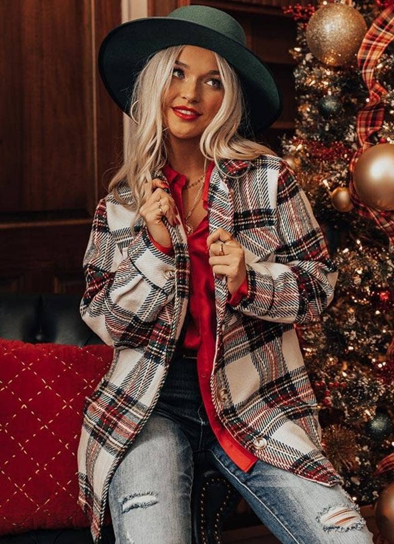 White Tweed Plaid Coat