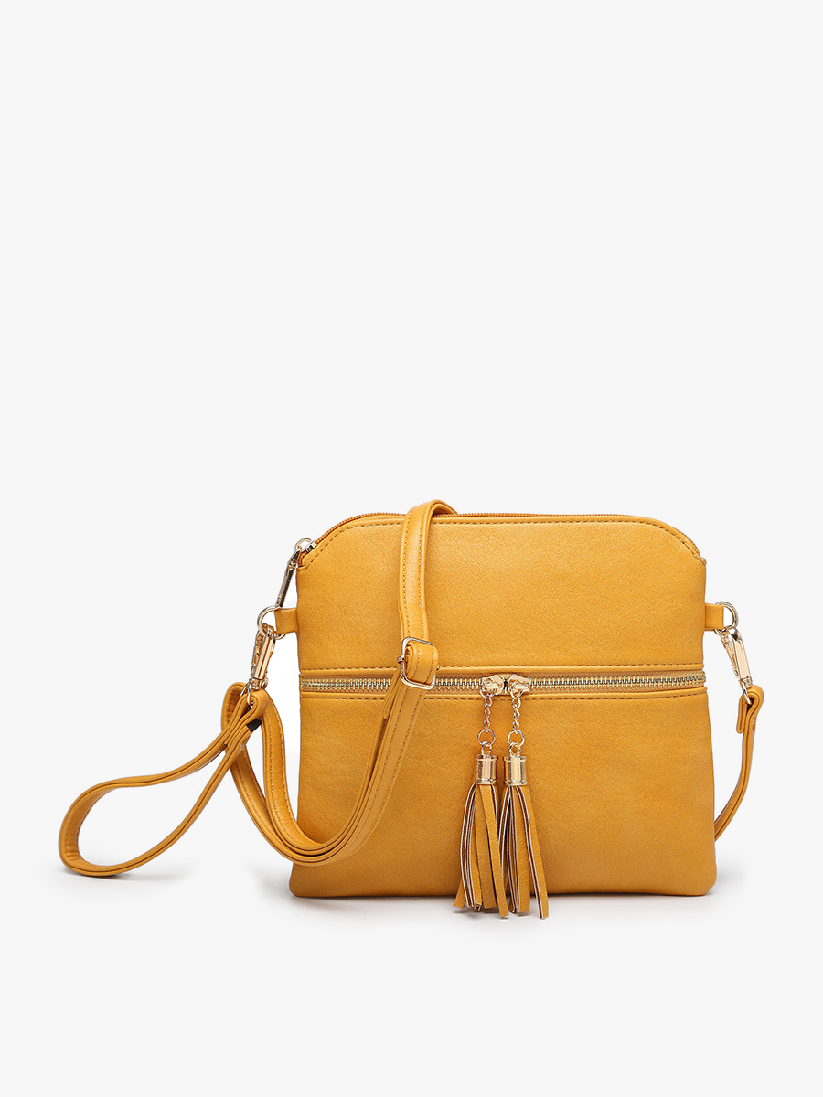 Tara Double Zip Crossbody Bag/Wristlet: Black/Brown