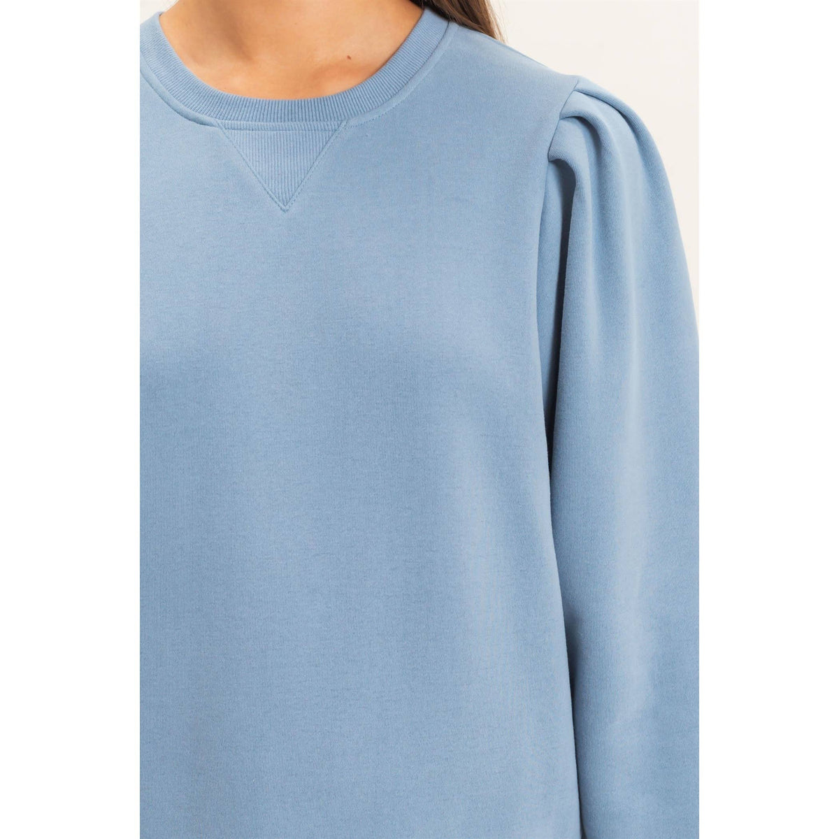 Harlow Puff Sleeve Crew Neck Sweatshirt: DUSTY BLUE