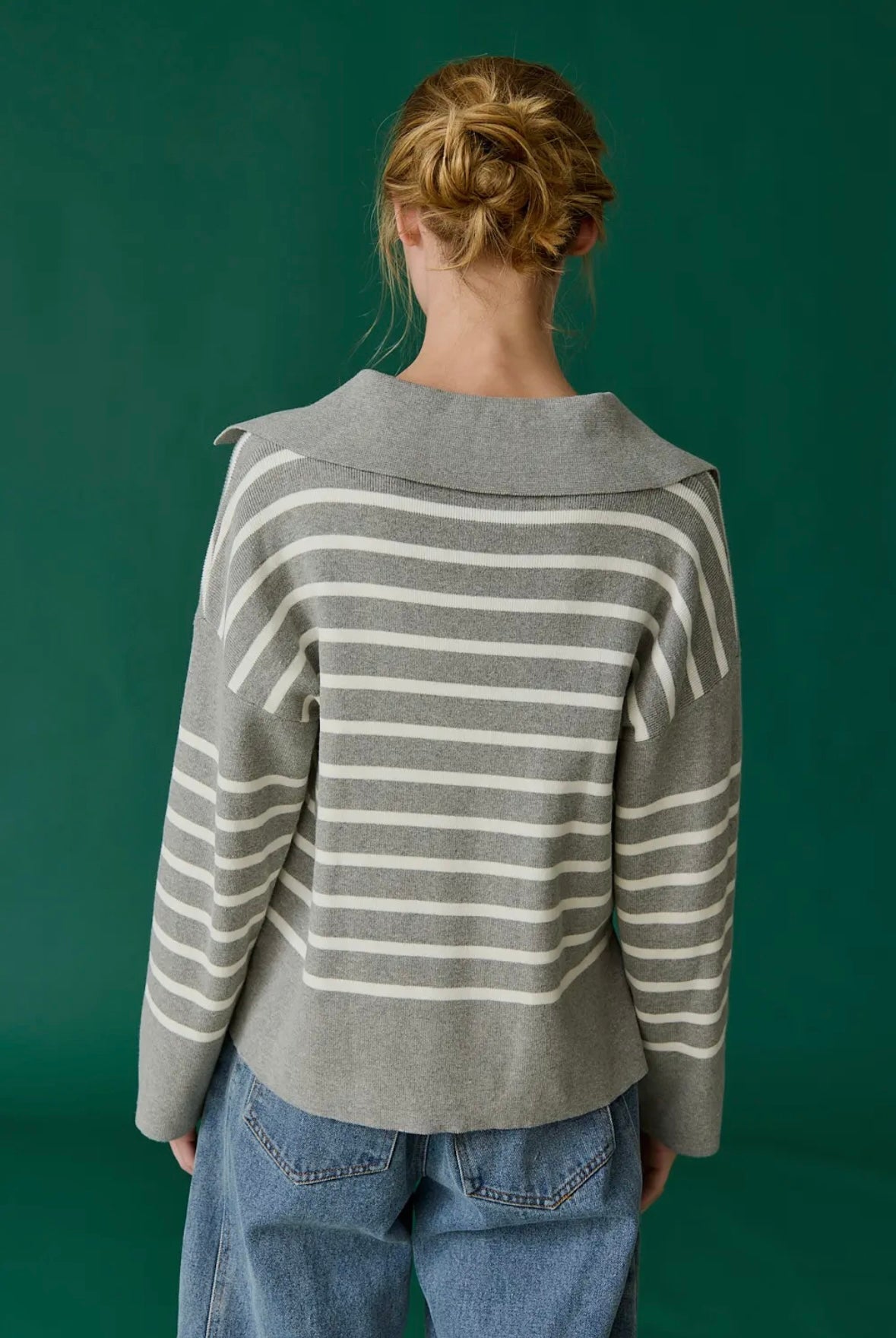 Brynn Collared Gray Stripe Sweater