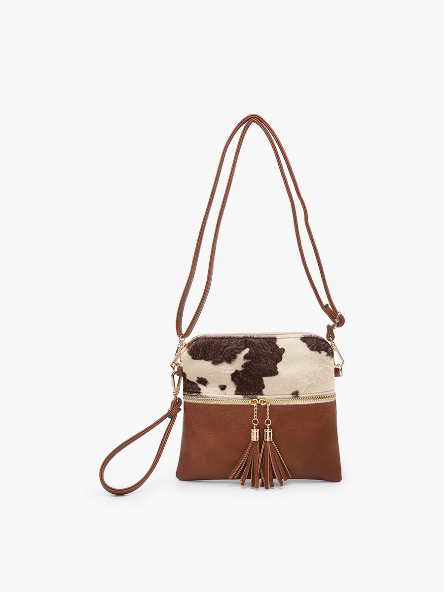 Tara Double Zip Crossbody Bag/Wristlet: Black/Brown