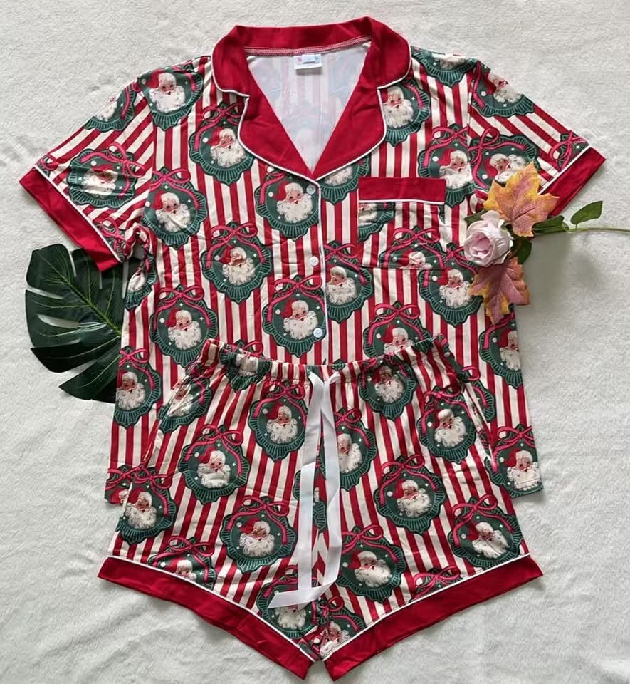 •PREORDER• Vintage Santa Pajamas with Short Sleeve and Shorts