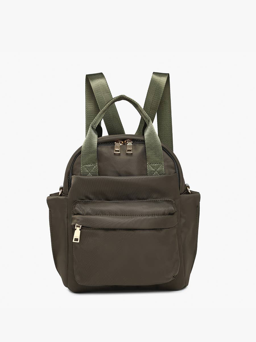 Rita Nylon Backpack w/ Front Pocket &amp; Long Strap: Dark Olive