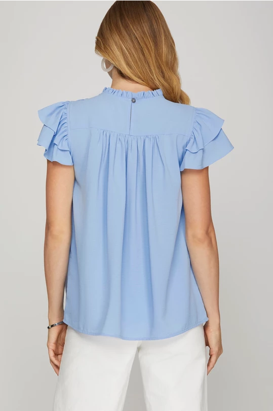 Marlie Ruffle Blouse in Lt Blue