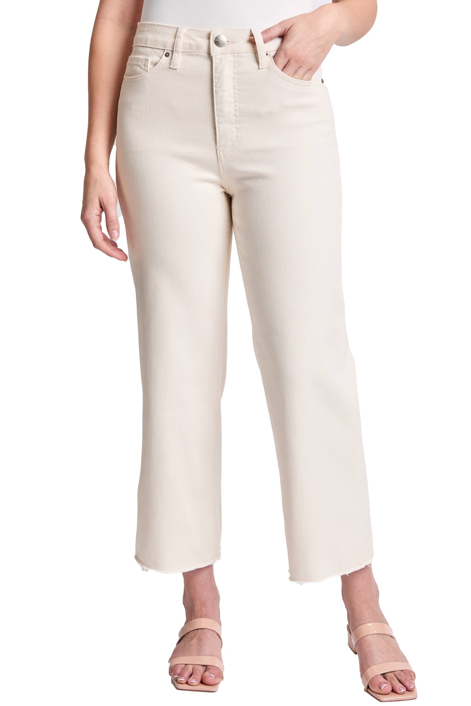 Plus Size Chloe High Rise Cropped Wide Leg Jeans- Off White