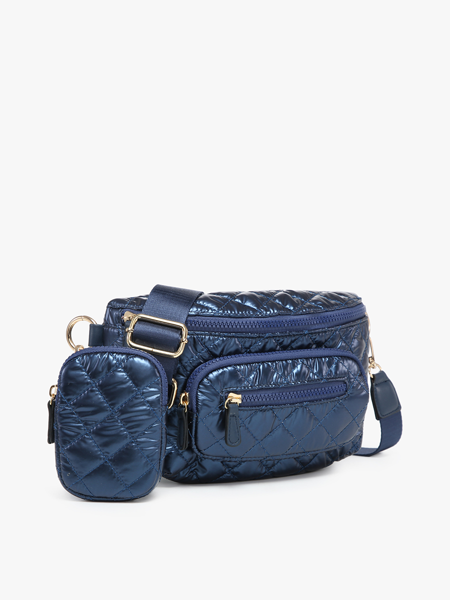 Arianna Quilted Nylon Belt Bag w/ Pouch: Navy