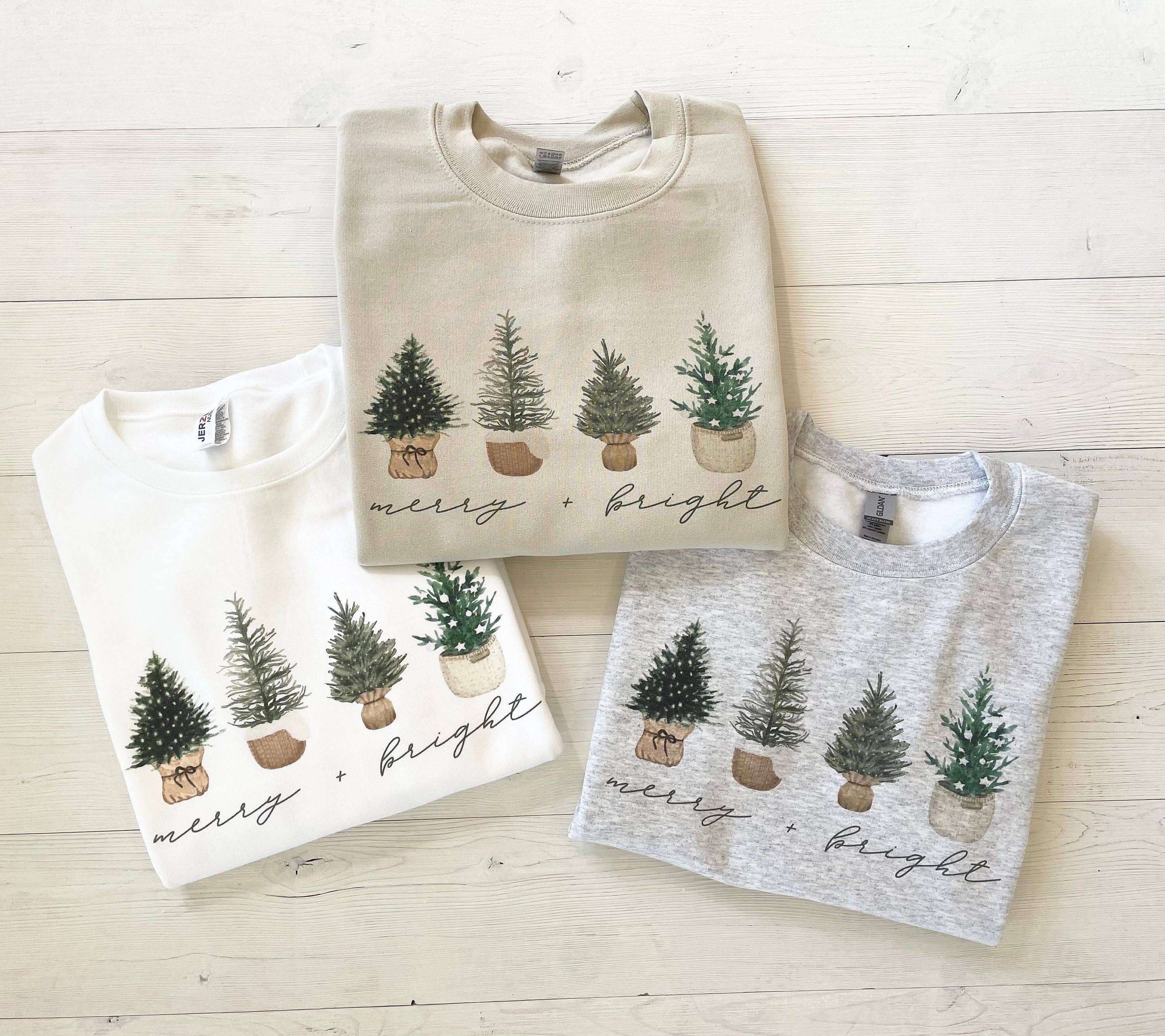 Four Basket Tree Womens Christmas Sweatshirt: Light Gray / XXL