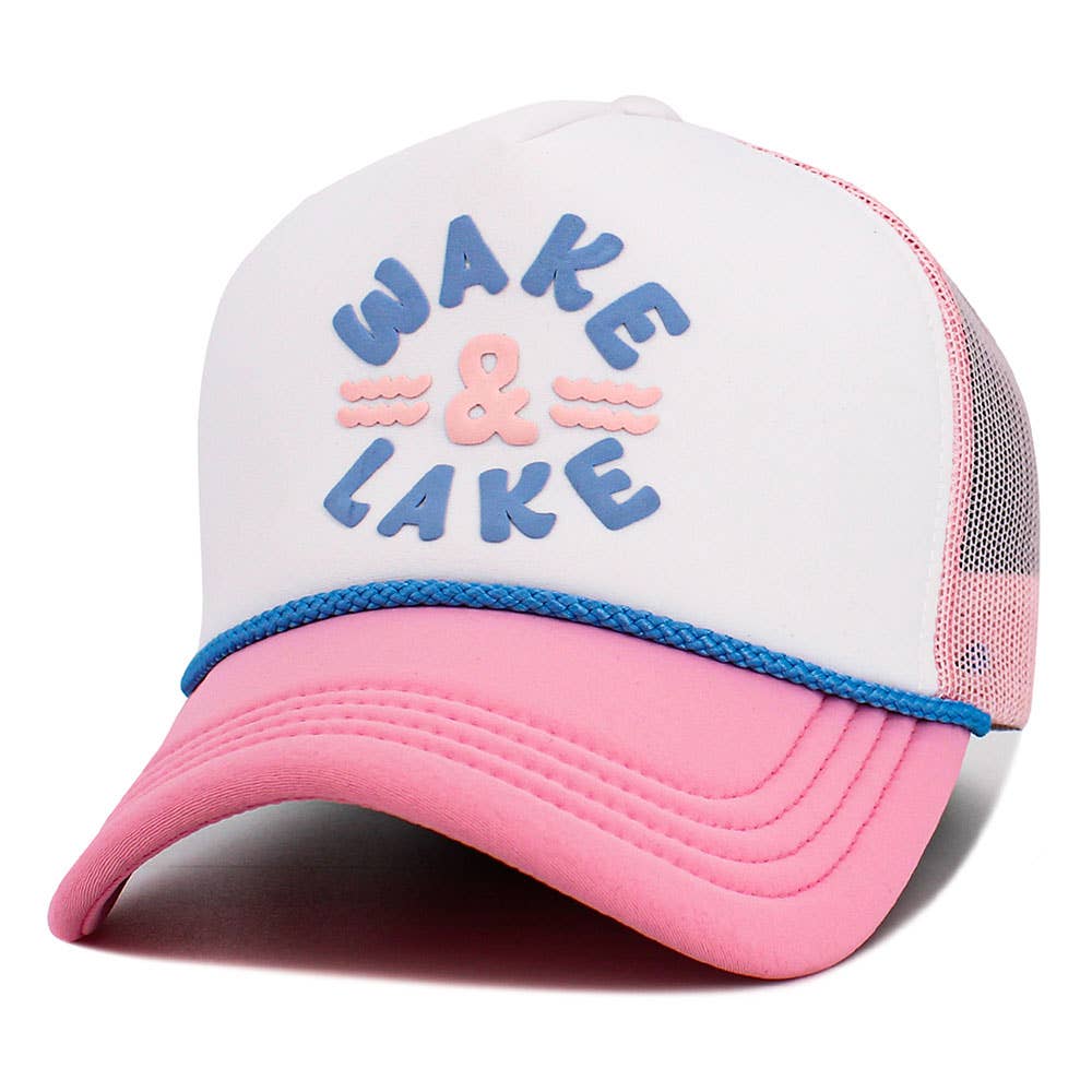 WAKE LAKE Mesh Back Trucker Hat: Light Blue,White
