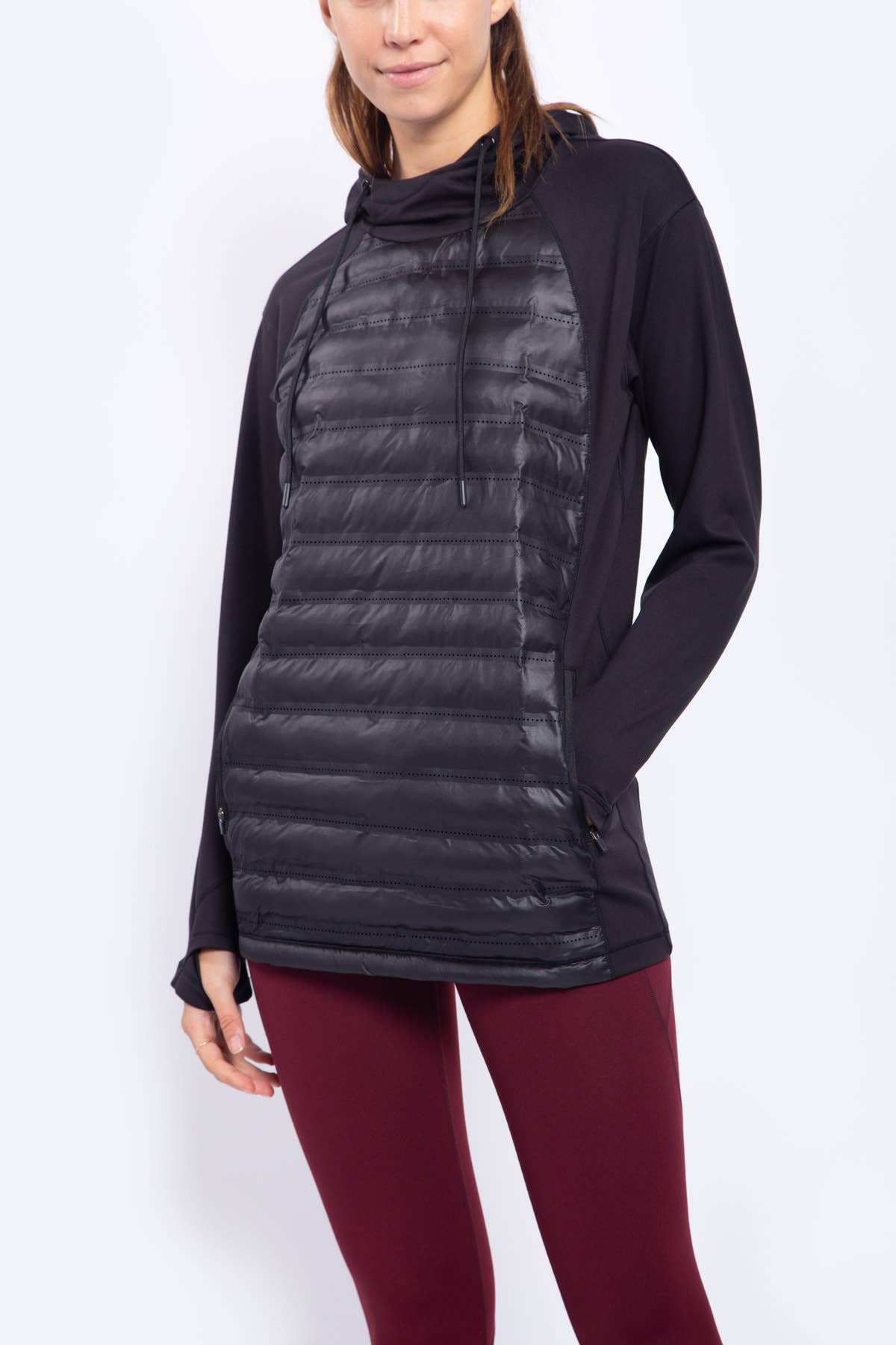 Quilted Front Hoodie Pullover/ BLACK