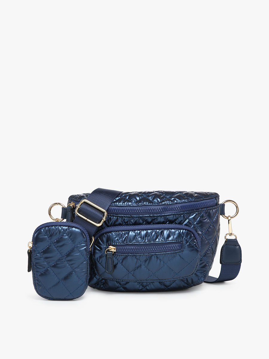 Arianna Quilted Nylon Belt Bag w/ Pouch: Navy