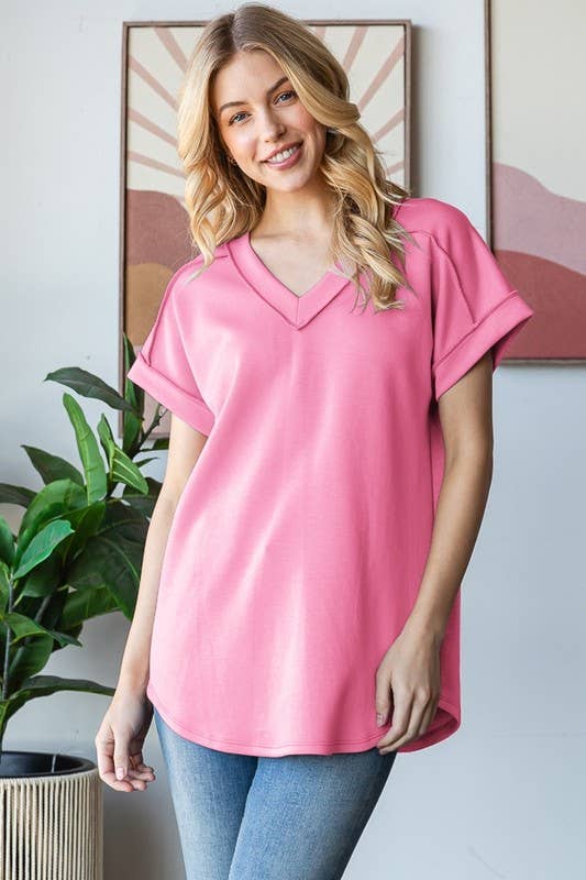 DOLMAN SHORT SLEEVE SOLID SCUBA TOP: PINK