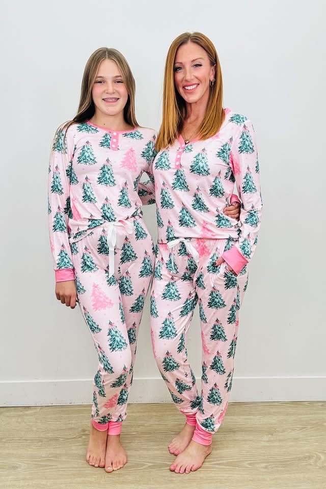•PREORDER• Littles or Ladies Pink Trees Pajamas