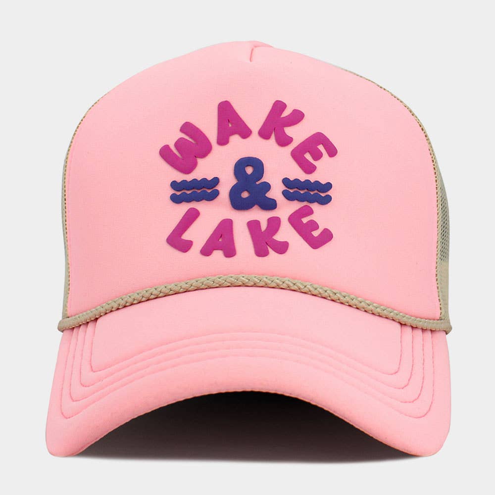 WAKE LAKE Mesh Back Trucker Hat: Light Blue,White