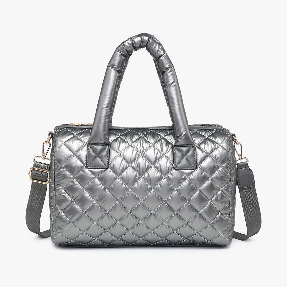 Trista Quilted Nylon Satchel/Tote: Gunmetal