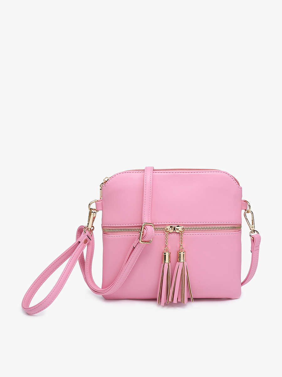 Tara Double Zip Crossbody Bag/Wristlet: Black/Brown