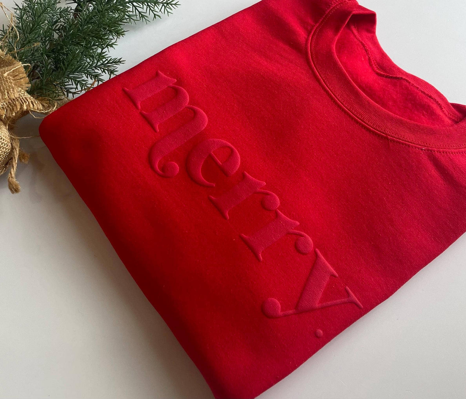 Retro Embossed Merry Sweatshirt - Womens Holiday Sweatshirt: Medium / Red