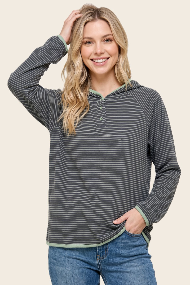 Chilly Morning Striped Fleece Hoodie