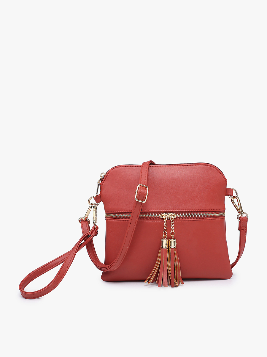 Tara Double Zip Crossbody Bag/Wristlet: Black/Brown