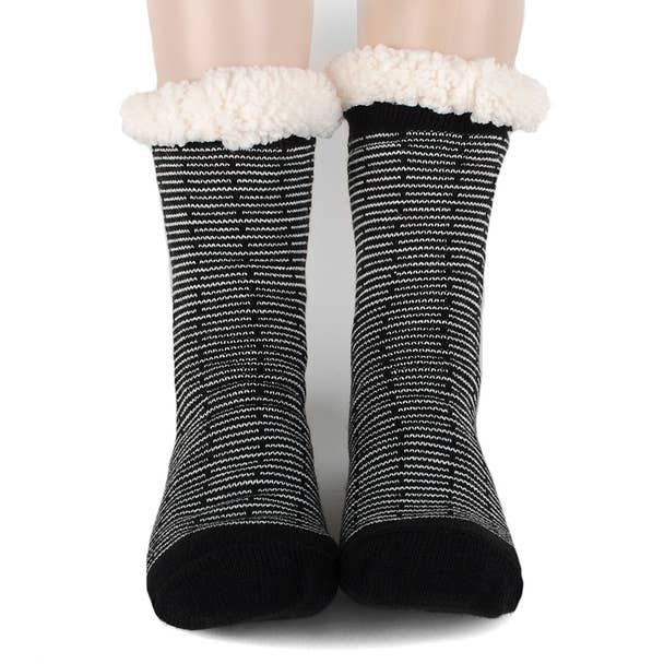 Mini Stripe Plush Fleece Lined Sherpa Slipper Socks