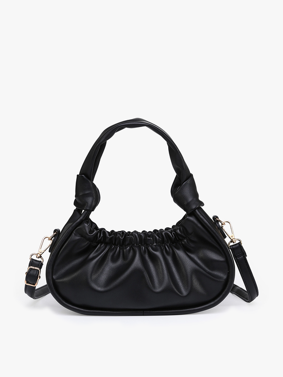 Kennedi Baguette Shoulder Bag w/ Knotted Handles: Black