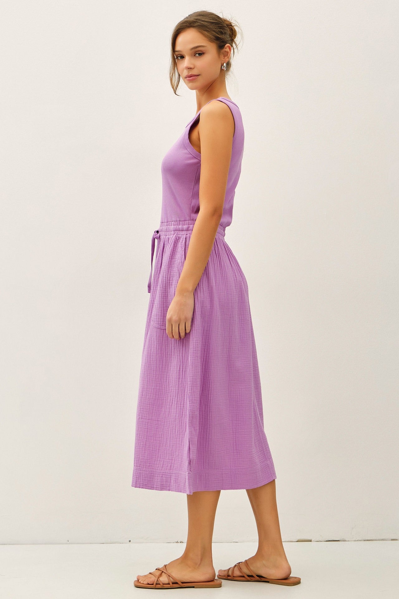 Laylani Cotton Gauze Lilac Midi Dress