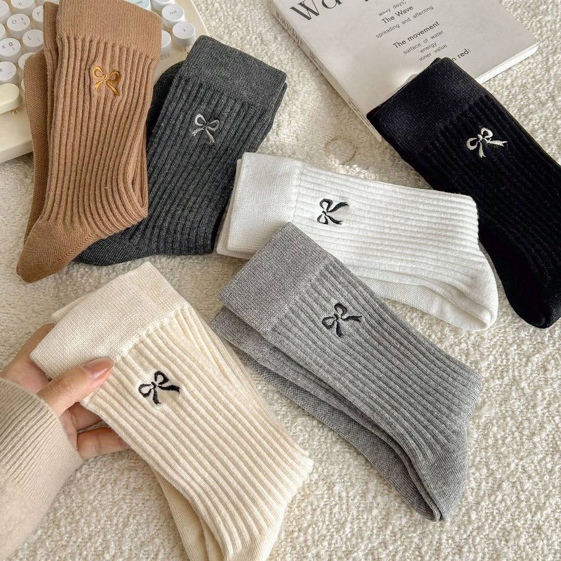 Bow Embroidered Crew Socks –Cute, Stylish